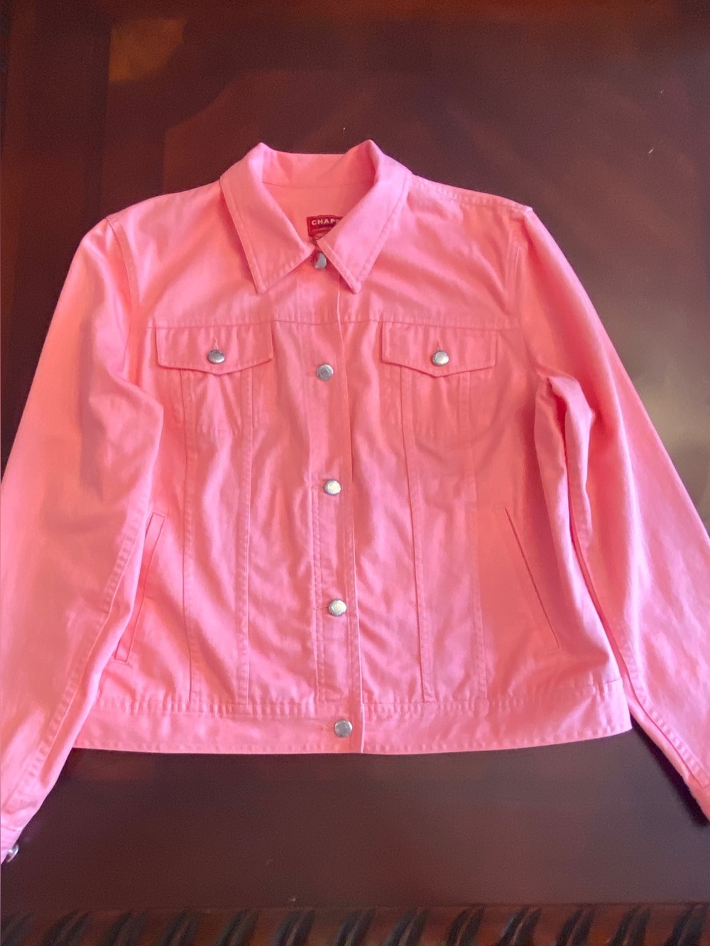 Chaps Size Large 100% Cotton Pink Jean Jacket Like New